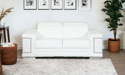 89" White And Silver Italian Leather Sofa