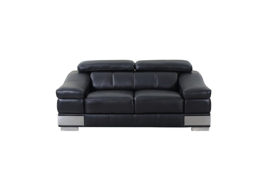 73" Black And Silver Genuine Leather Love Seat