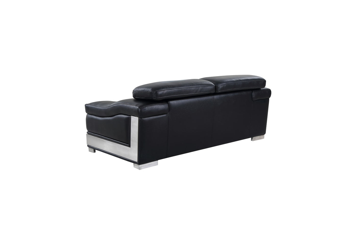 73" Black And Silver Genuine Leather Love Seat