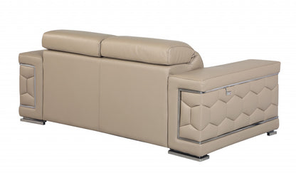 71" Beige And Silver Genuine Leather Love Seat