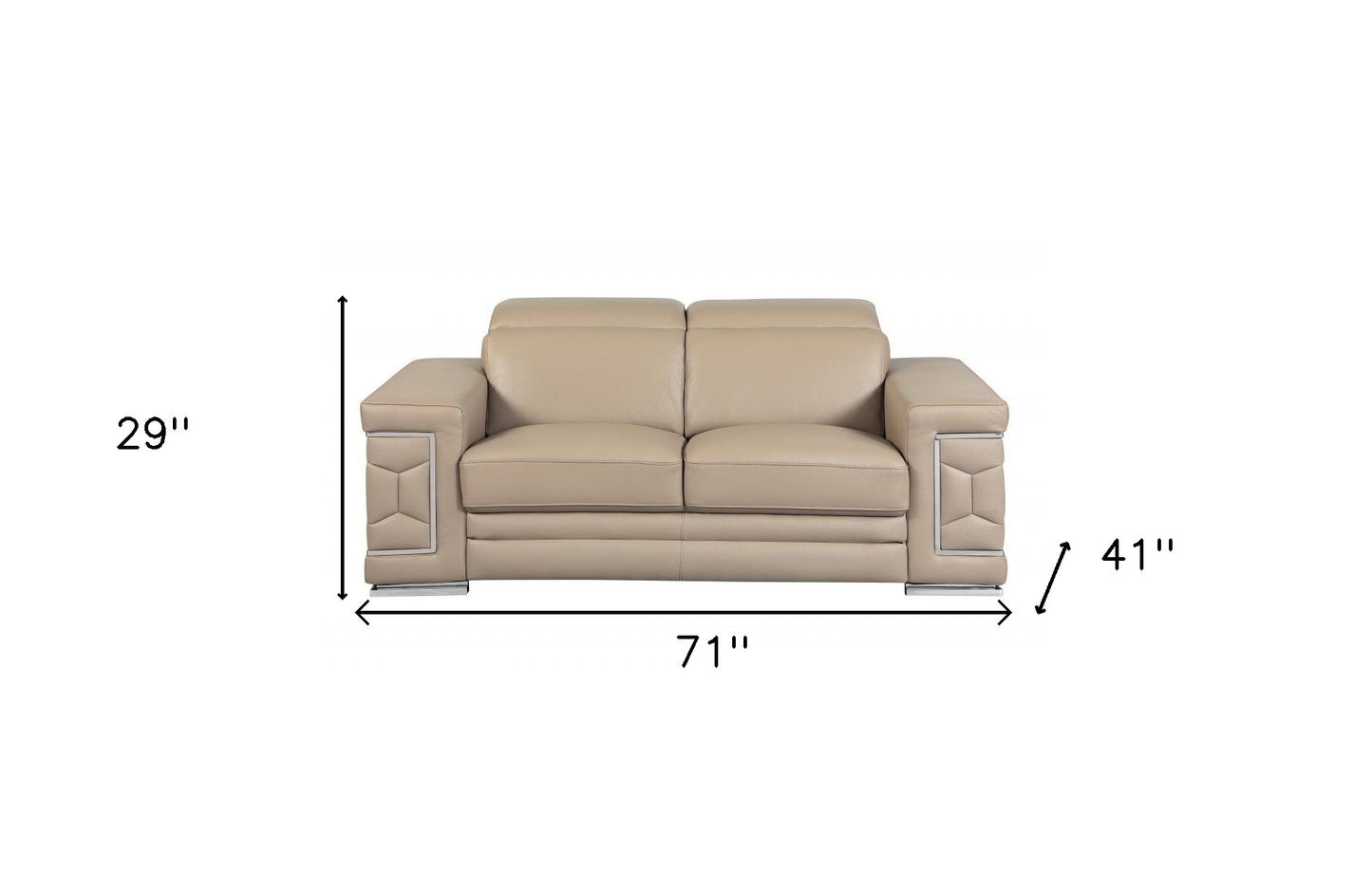 71" Beige And Silver Genuine Leather Love Seat