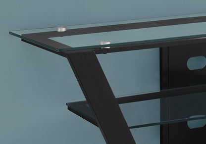 16" X 48" X 20.5" Black Tempered Glass Metal TV Stand