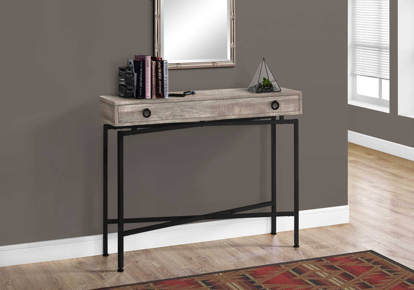 43" Brown And Black Cross Leg Console Table