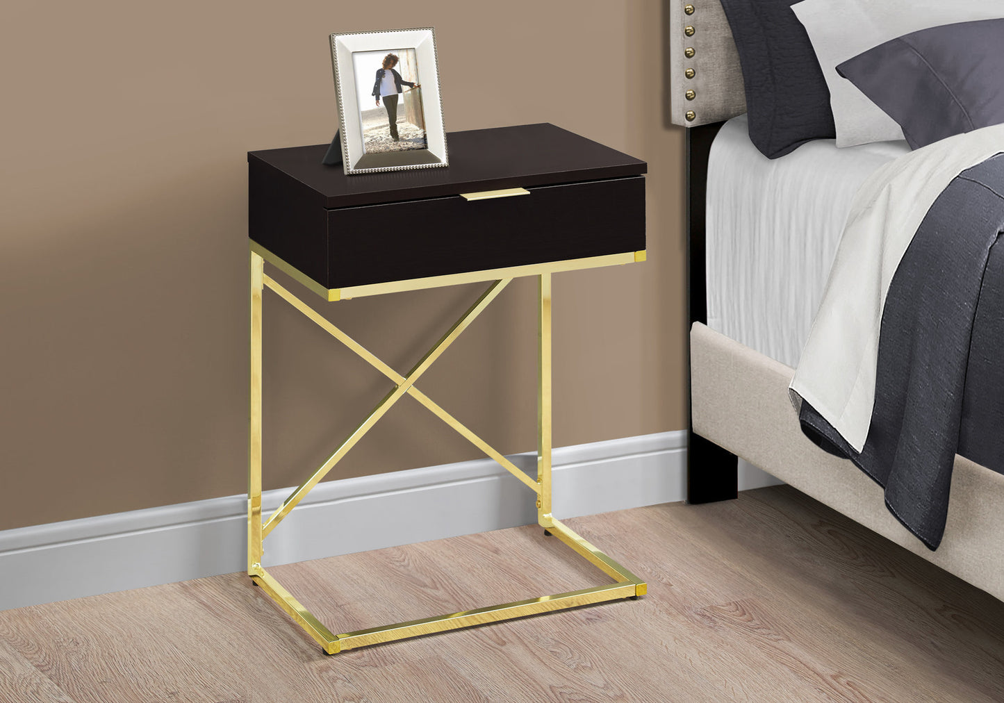 24" Gold And Black End Table With Drawer