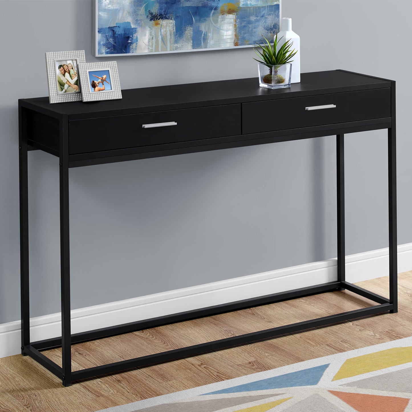 48" Gray And Black Frame Console Table