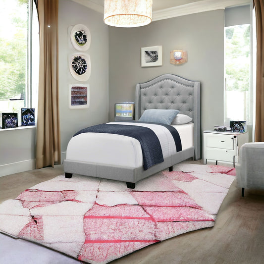 Tufted Grey Standard Bed Upholstered With Nailhead Trim