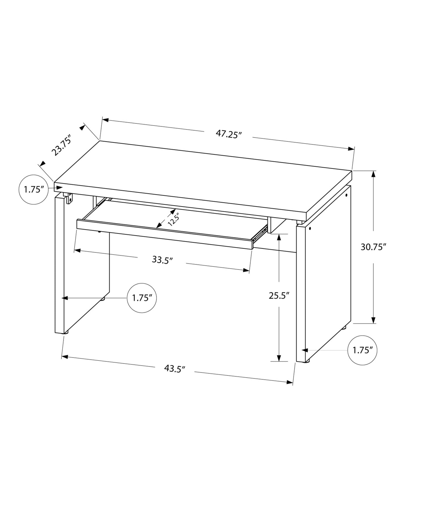 30.75" Particle Board Computer Desk