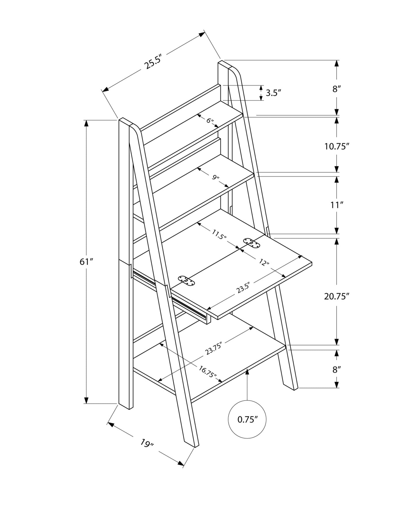 26" White Manufactured Wood Rectangular Ladder Desk