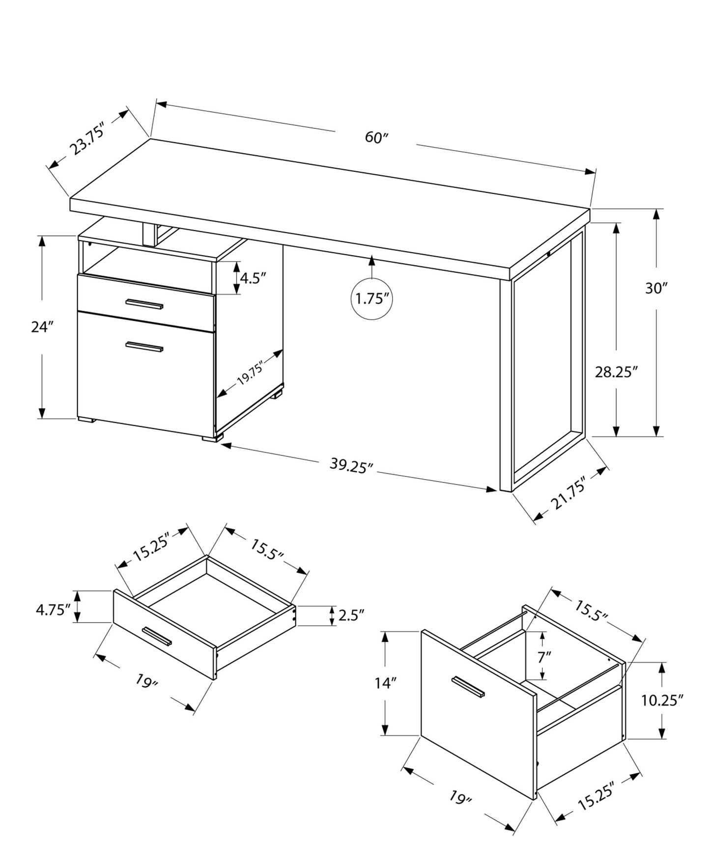 30" Particle Board And Grey Metal Computer Desk