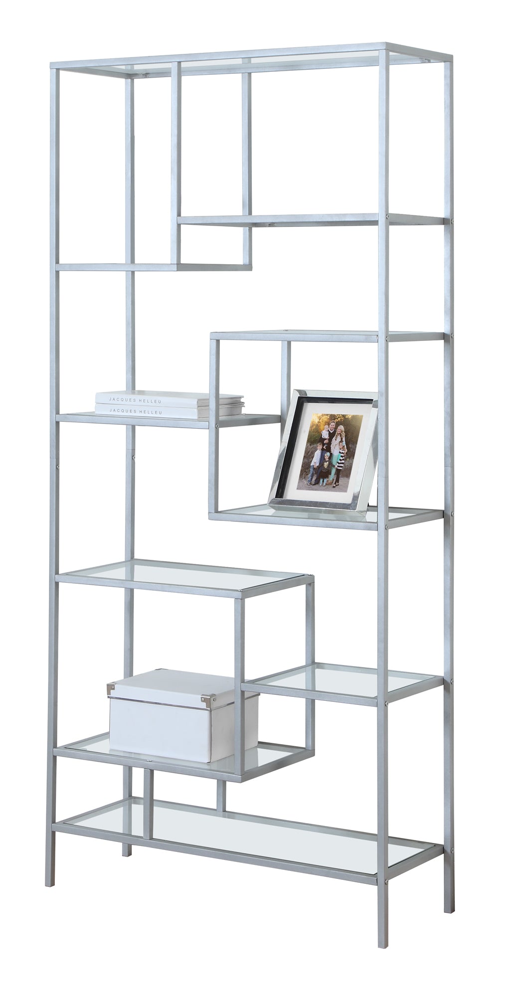 72" Metal And Tempered Glass Bookcase