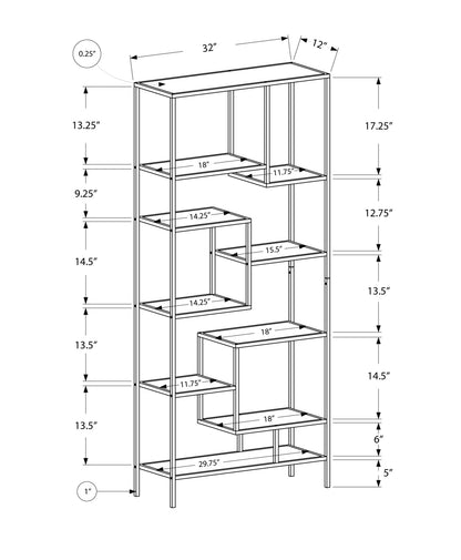 72" Metal And Tempered Glass Bookcase