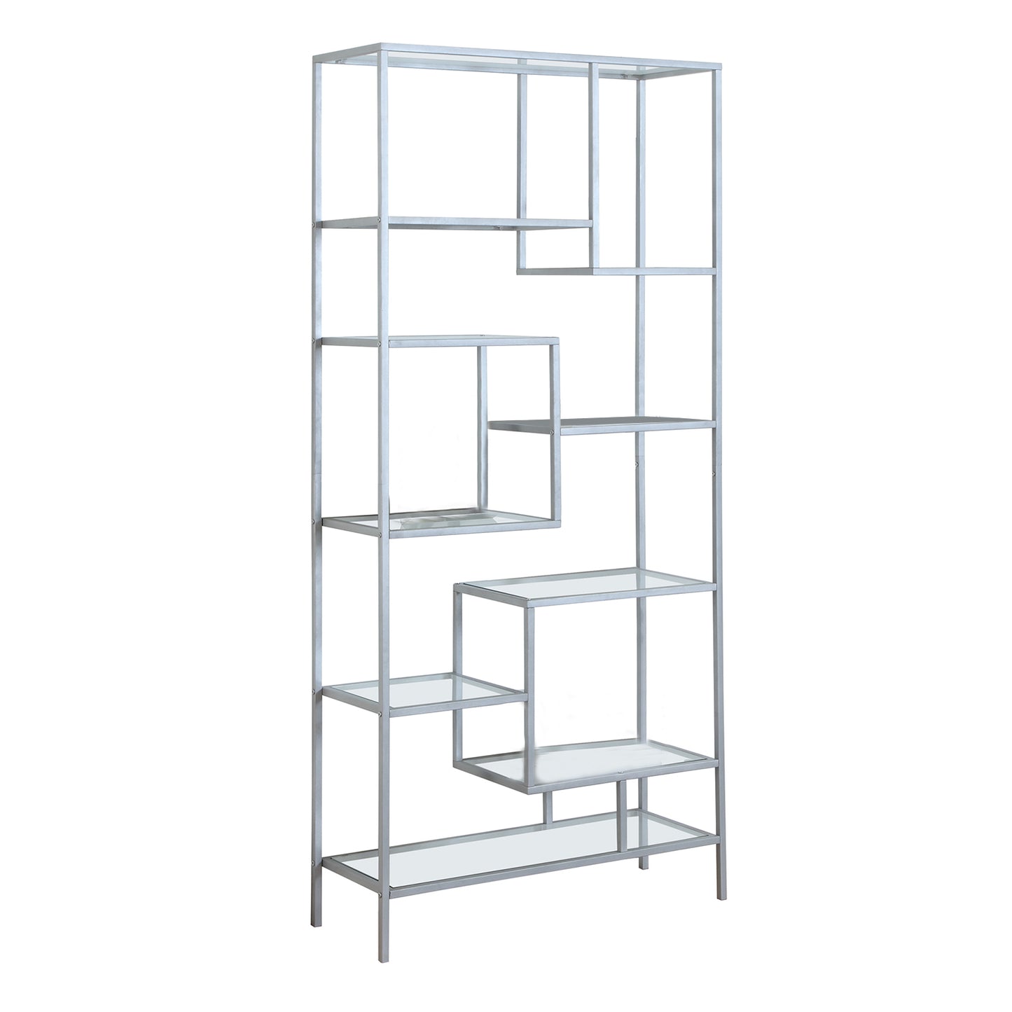 72" Metal And Tempered Glass Bookcase