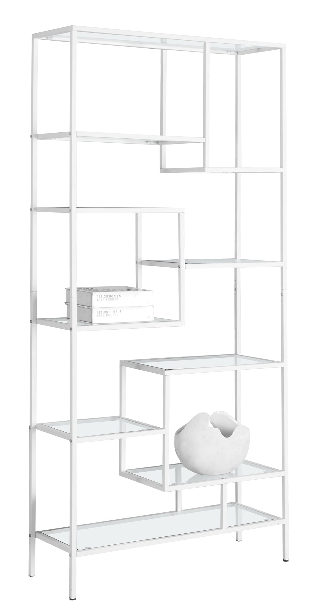 72" Metal And Tempered Glass Bookcase