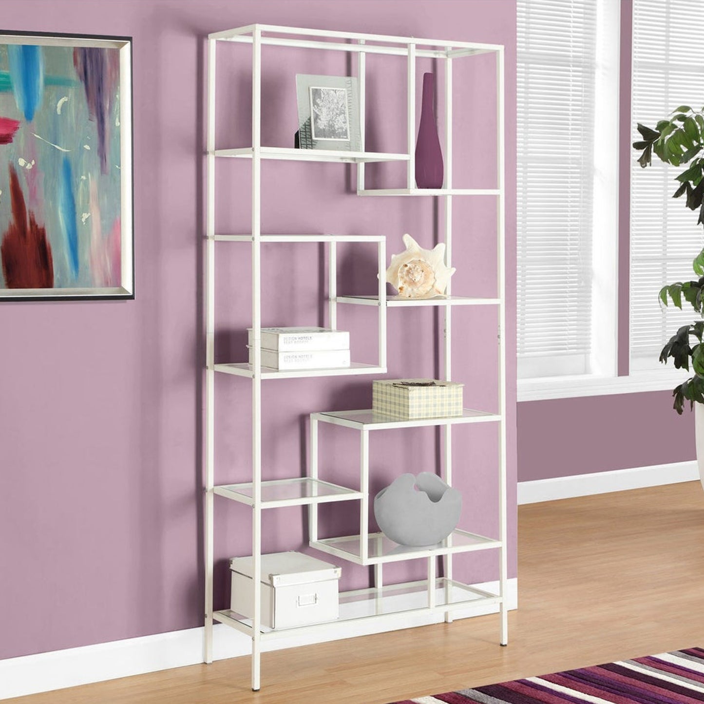 72" Metal And Tempered Glass Bookcase