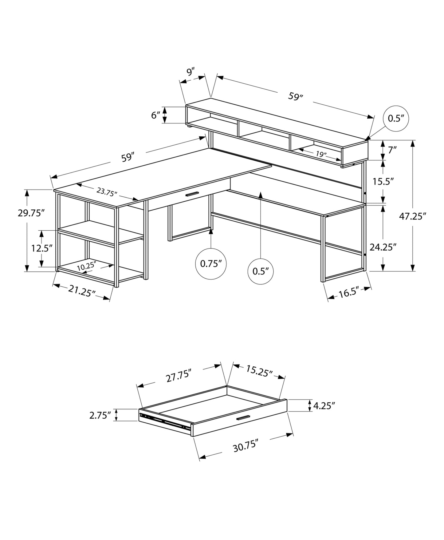 59" Grey L-Shape Computer Desk