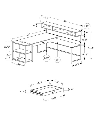 59" Grey L-Shape Computer Desk