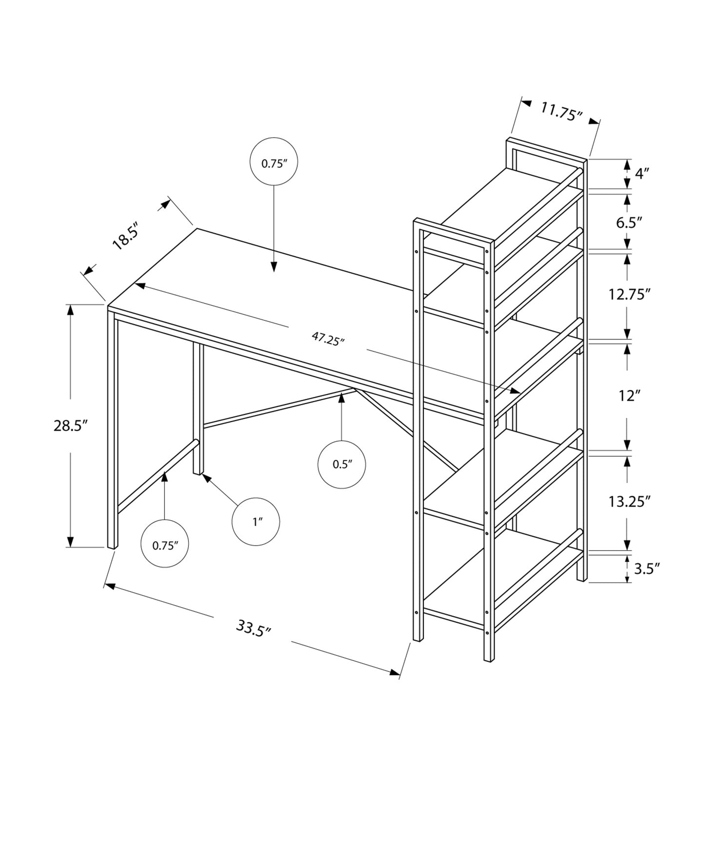 55" Mdf And White Metal Computer Desk