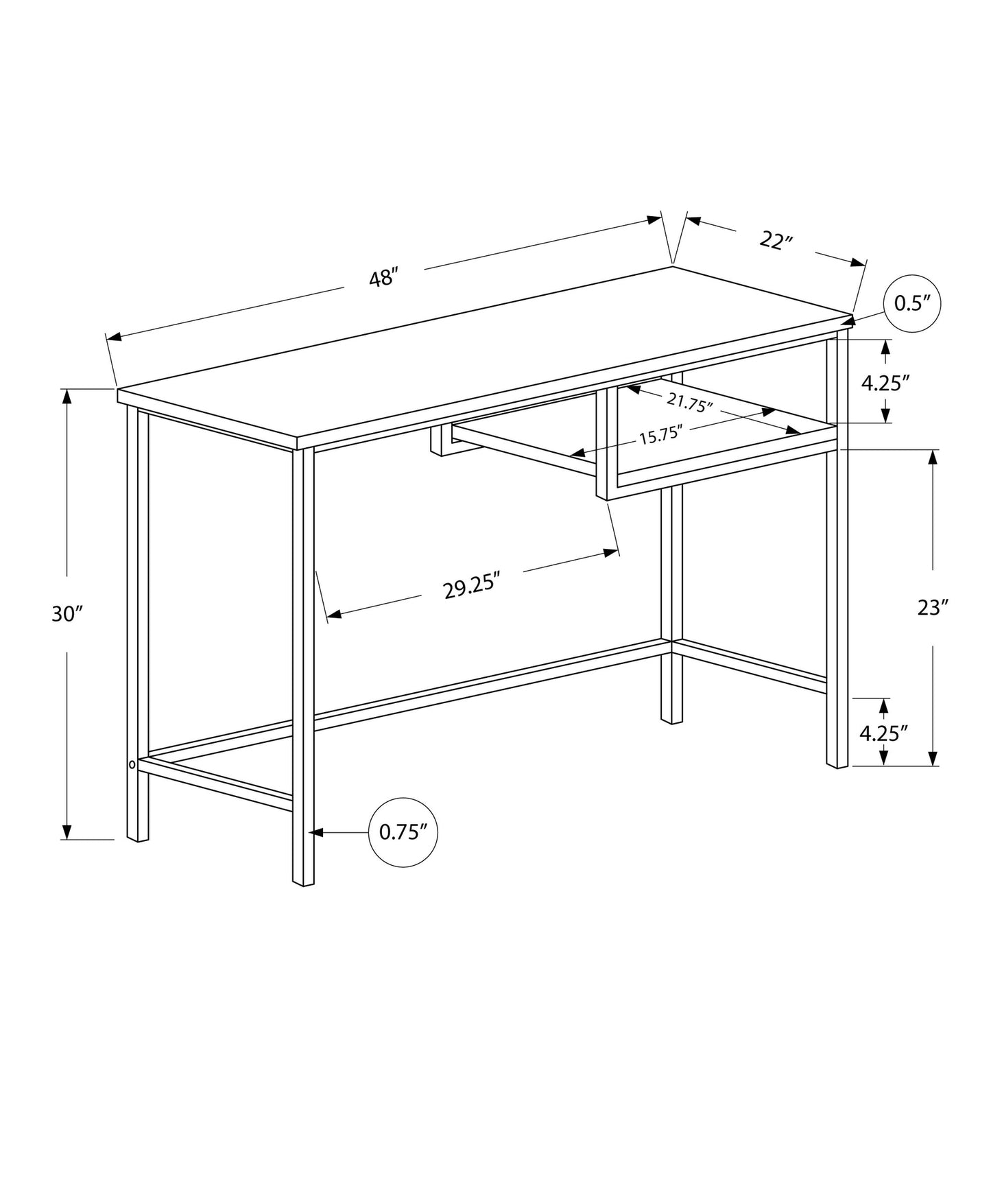 30" Mdf And White Metal Computer Desk