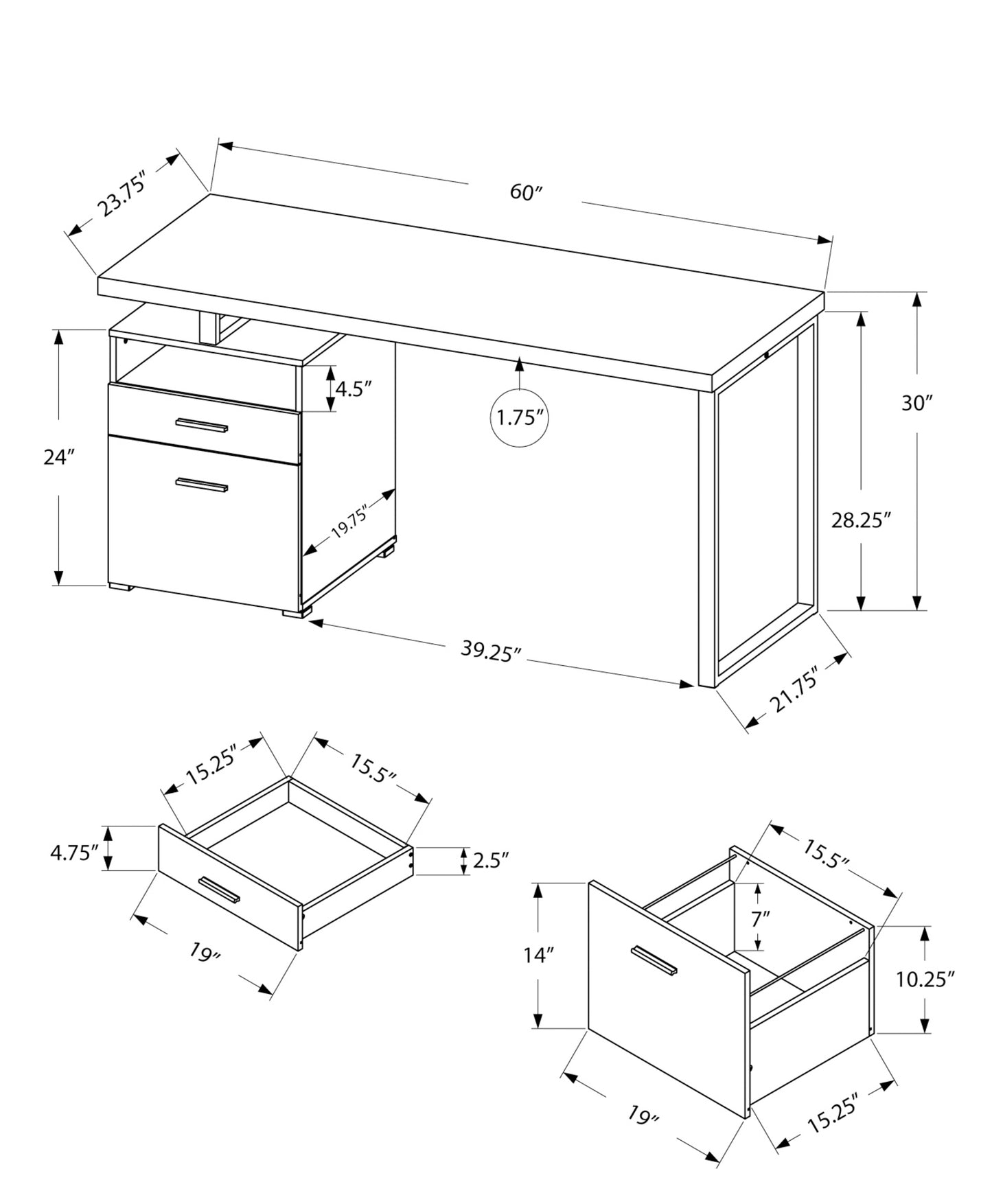 30" Particle Board And Grey Metal Computer Desk