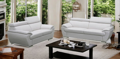 Two Piece Indoor White Genuine Leather Five Person Seating Set