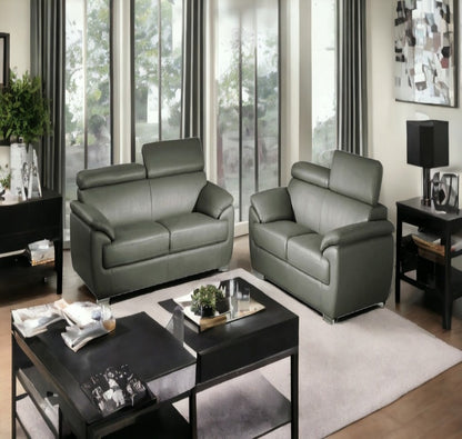 Two Piece Indoor Gray Genuine Leather Five Person Seating Set