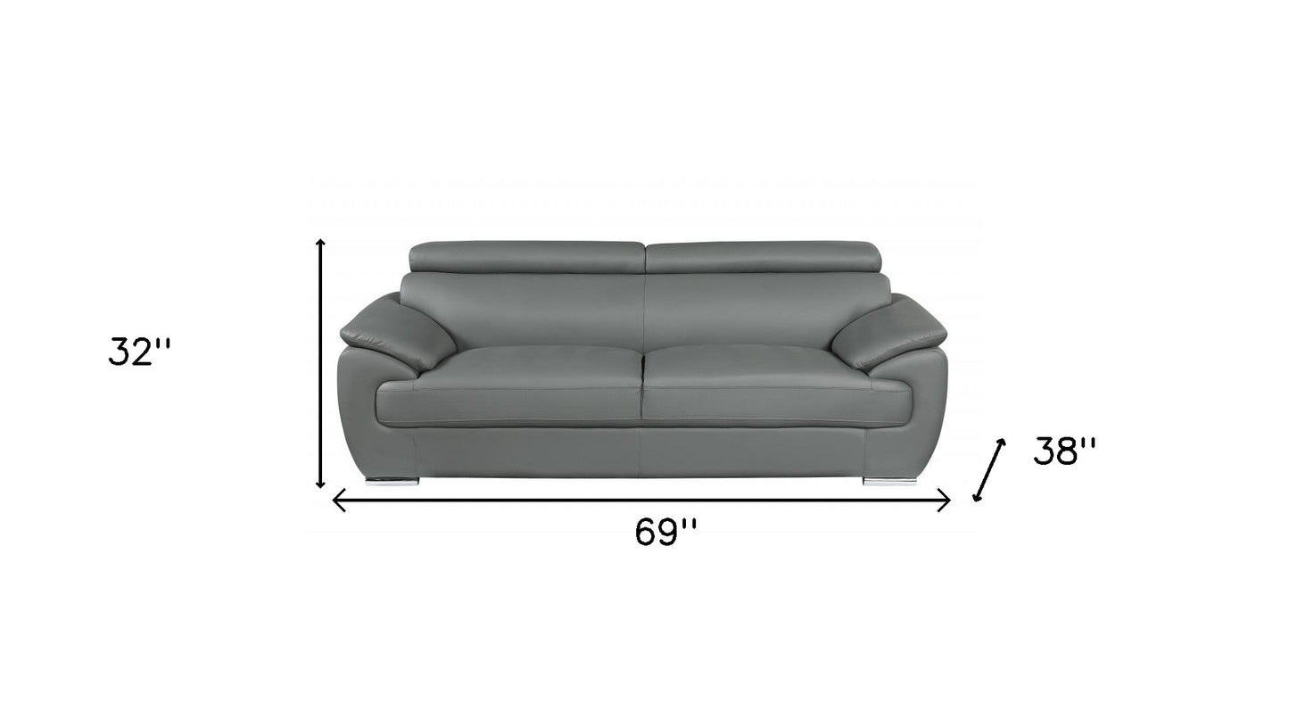 Two Piece Indoor Gray Genuine Leather Five Person Seating Set