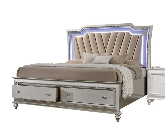 King Beige And Champagne Upholstered Velvet Bed