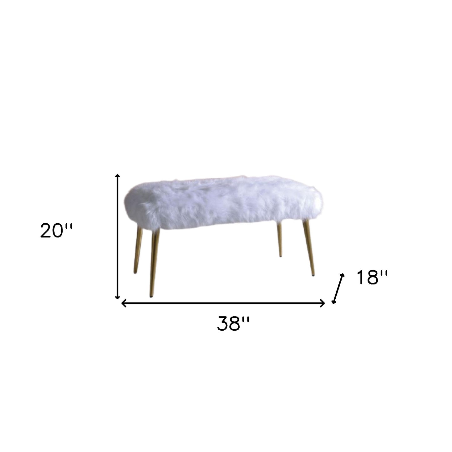 18" White and Gold Upholstered Faux Fur Bench