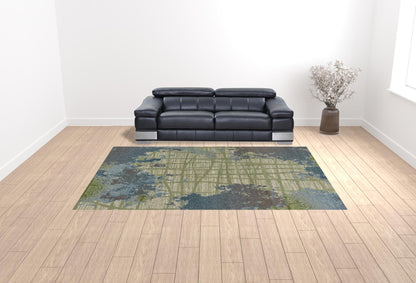 8'X11' Green Blue Machine Woven Abstract Indoor Area Rug