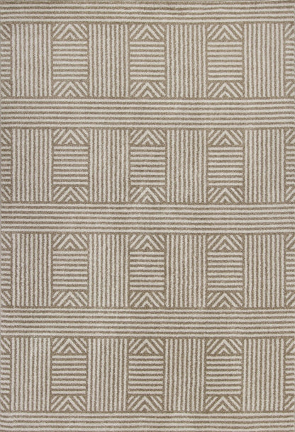 5' X 8' Beige Geometric Lines Uv Treated Area Rug