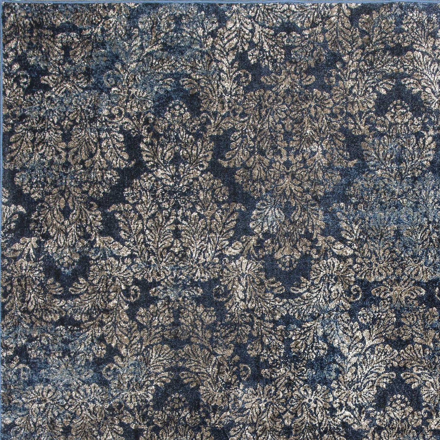 2'X4' Slate Blue Machine Woven Damask Indoor Accent Rug