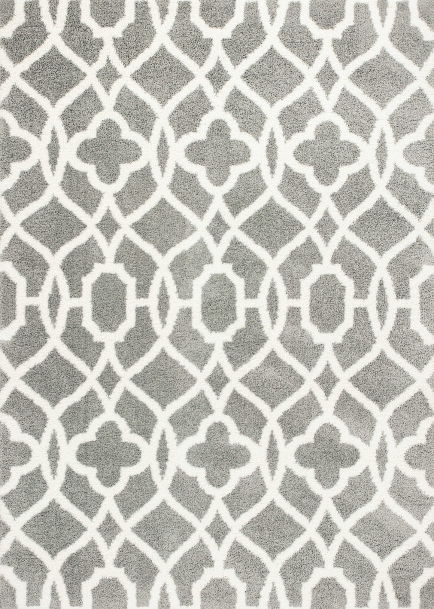 8'X11' Grey Ivory Machine Woven Ogee Indoor Shag Area Rug