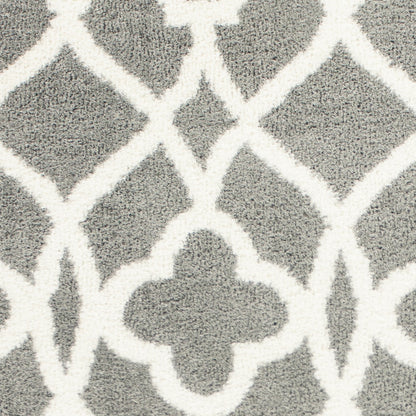 8'X11' Grey Ivory Machine Woven Ogee Indoor Shag Area Rug