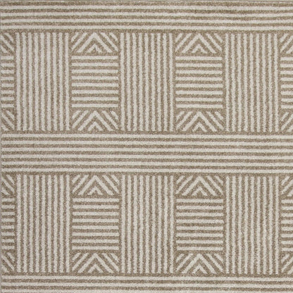 5' X 8' Beige Geometric Lines Uv Treated Area Rug