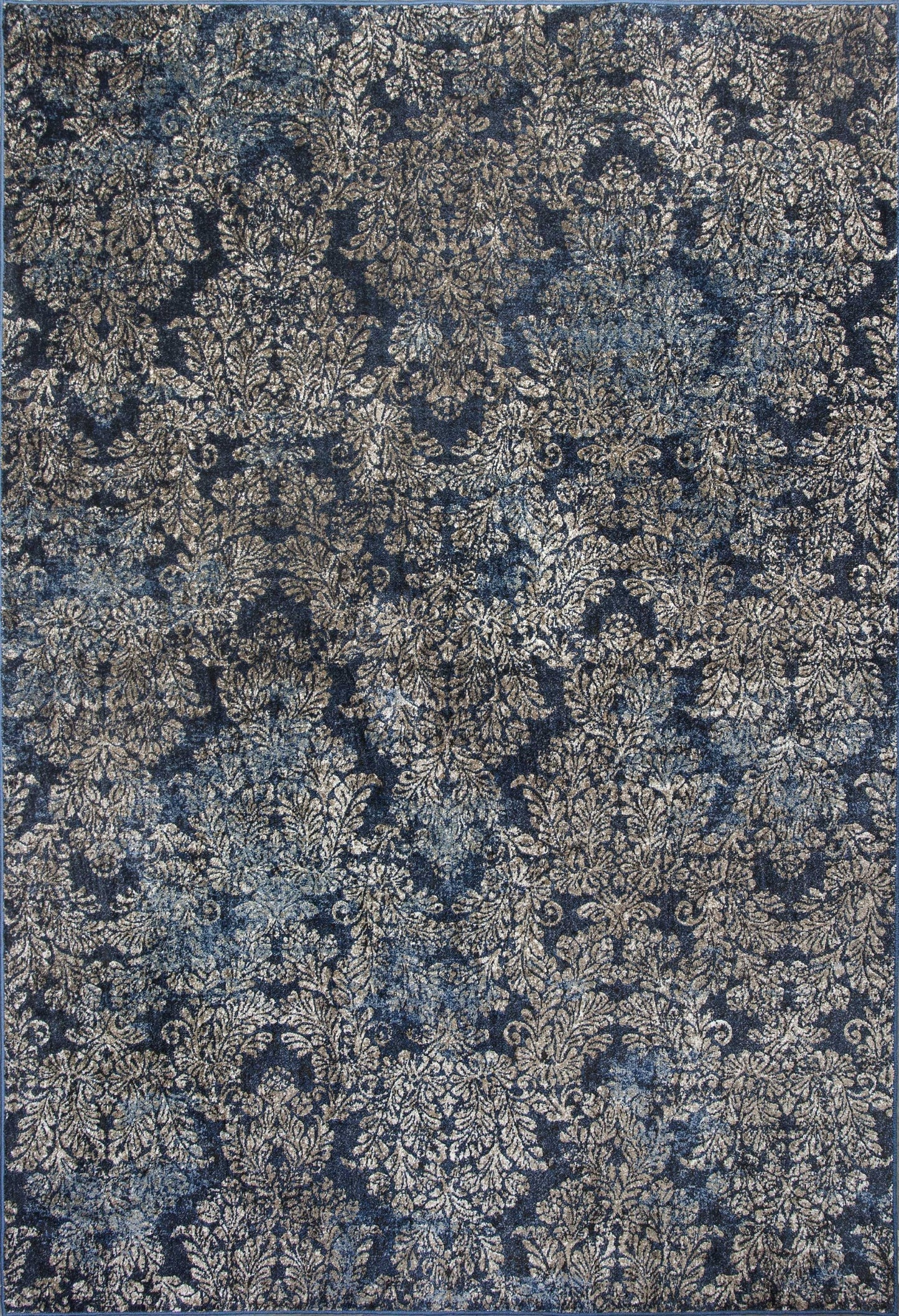 2'X4' Slate Blue Machine Woven Damask Indoor Accent Rug