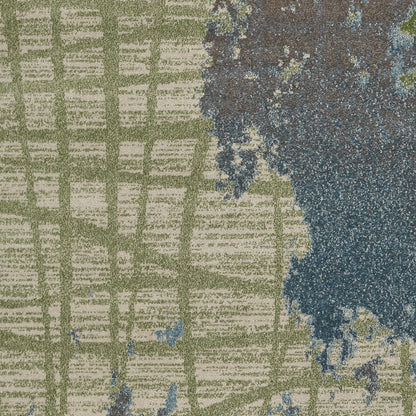 8'X11' Green Blue Machine Woven Abstract Indoor Area Rug