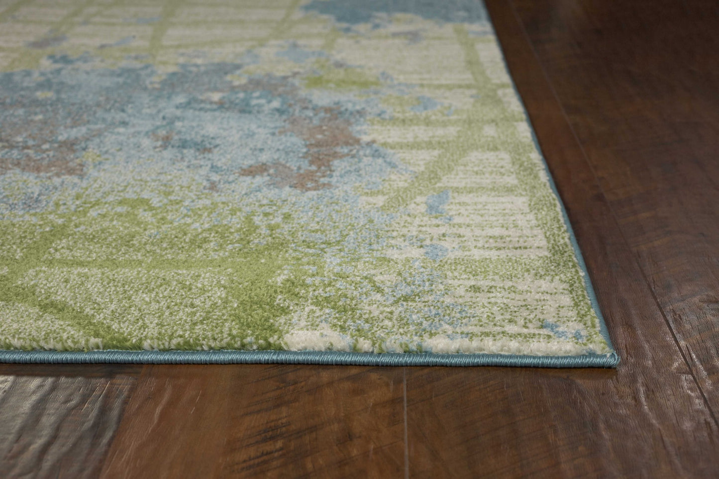 8'X11' Green Blue Machine Woven Abstract Indoor Area Rug