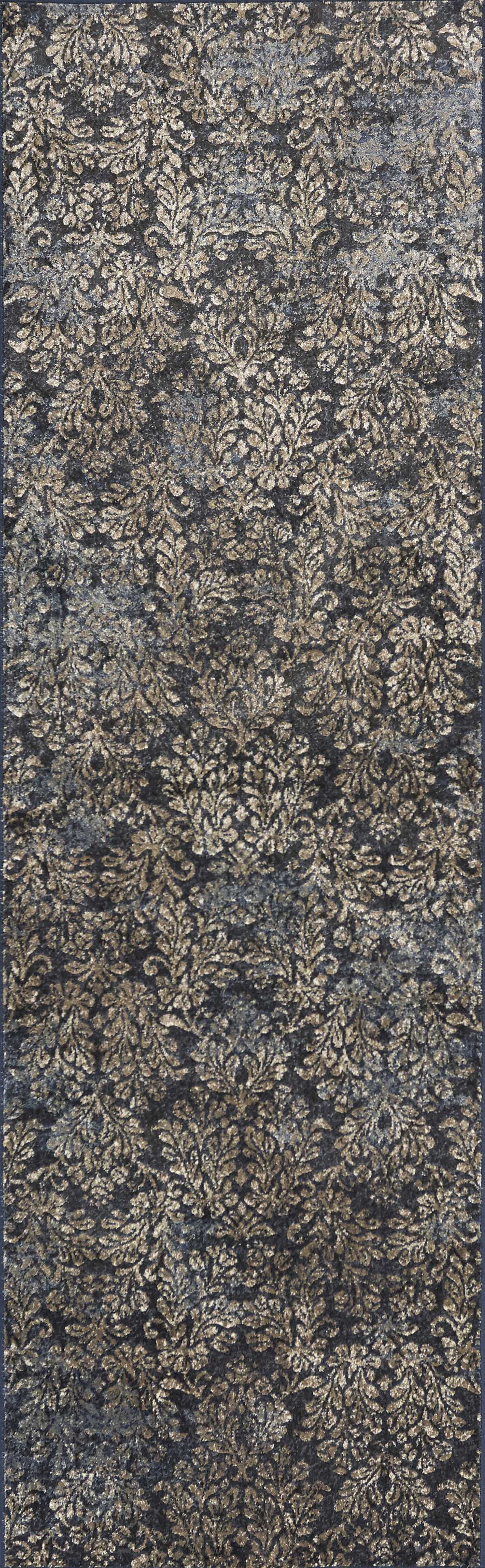 2'X4' Slate Blue Machine Woven Damask Indoor Accent Rug