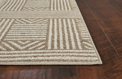 5' X 8' Beige Geometric Lines Uv Treated Area Rug