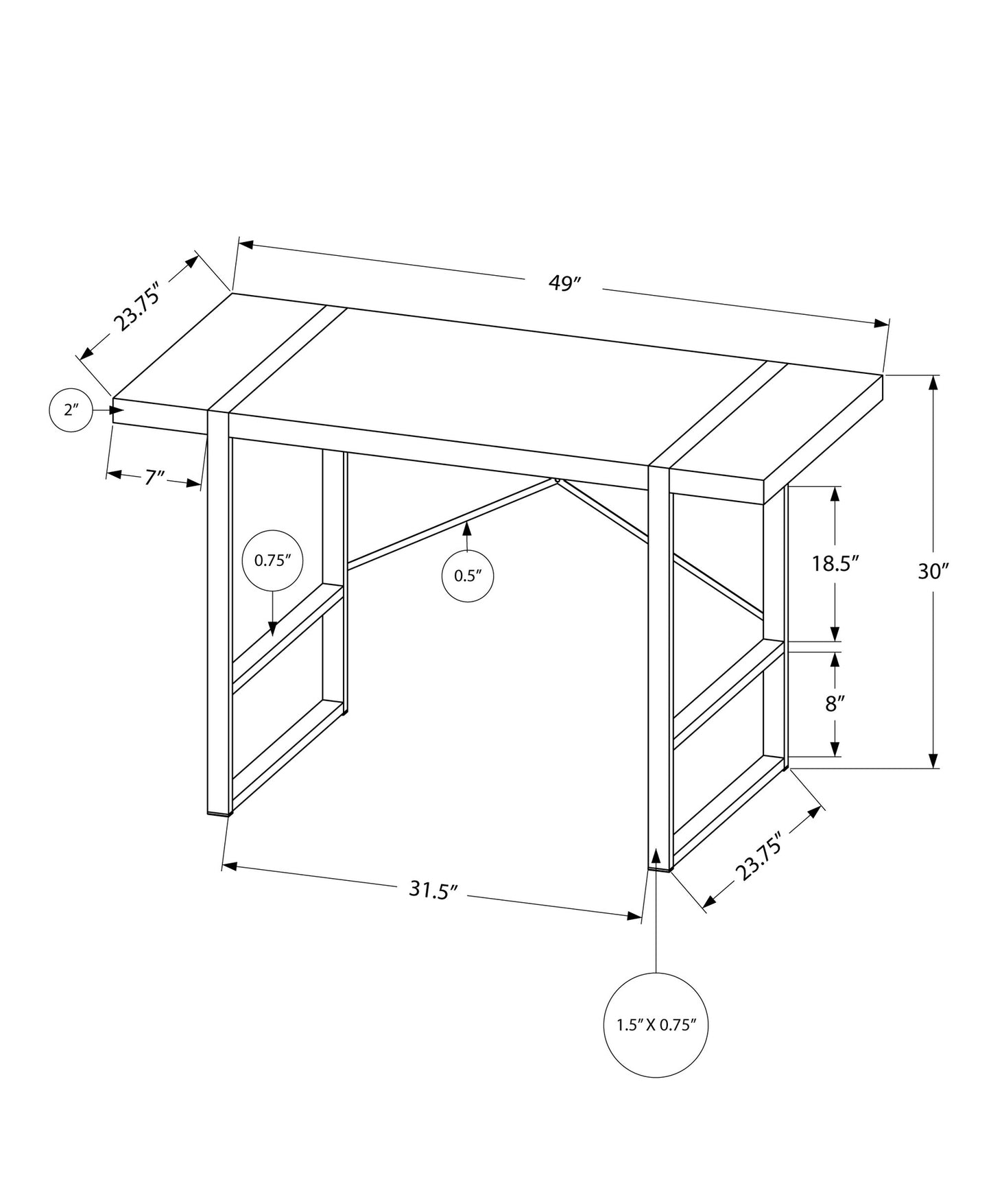 24" Grey Rectangular Computer Desk