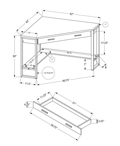 42" White Corner Computer Desk