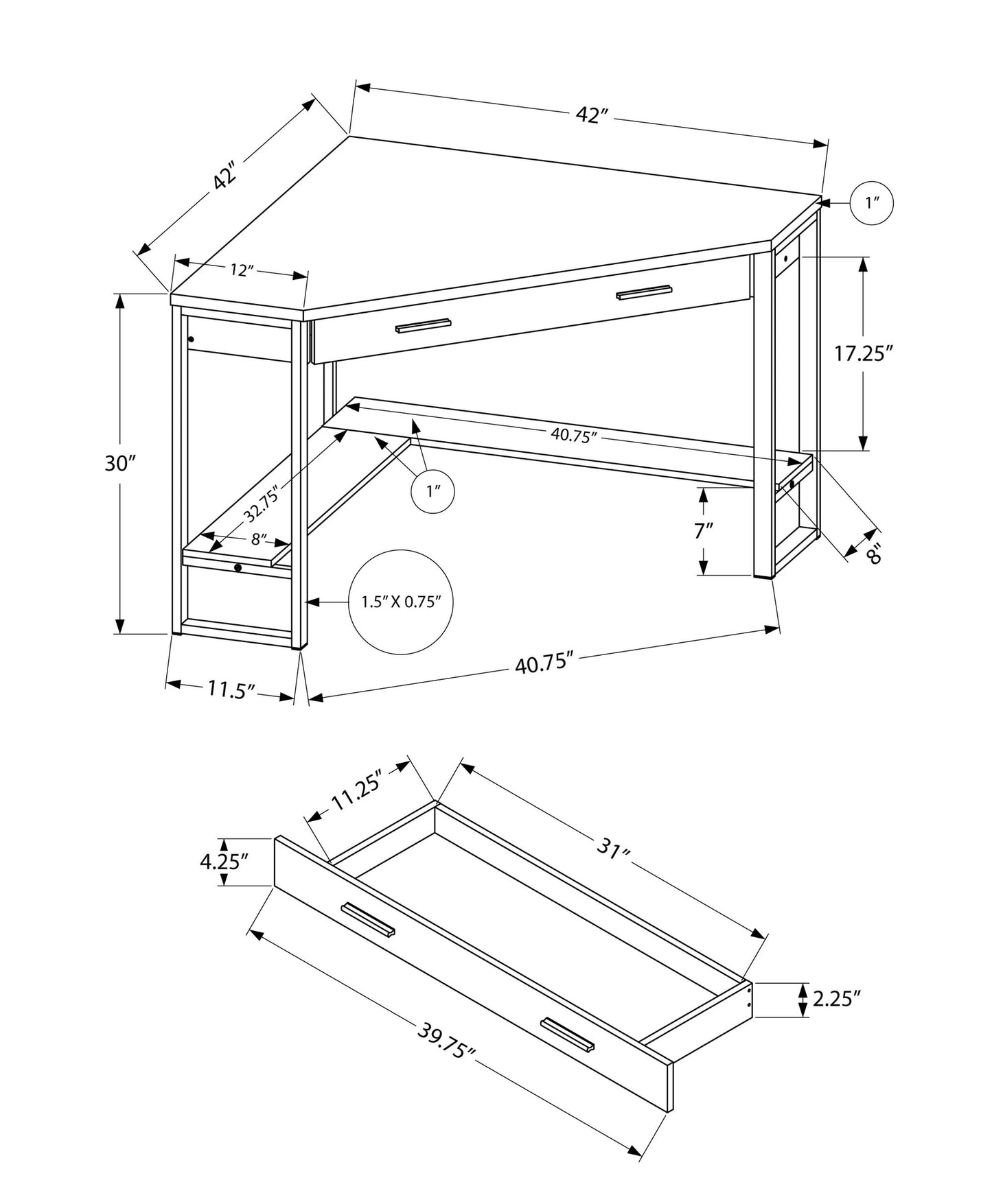 42" Grey Corner Computer Desk