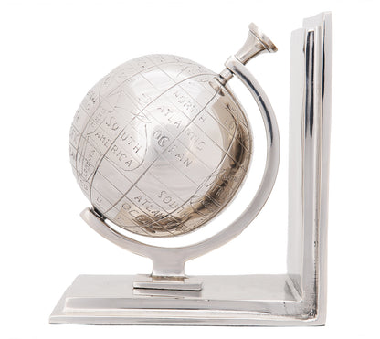 4.5" X 6.75" X 7.75" Alum Globe Bookend Set Of Two