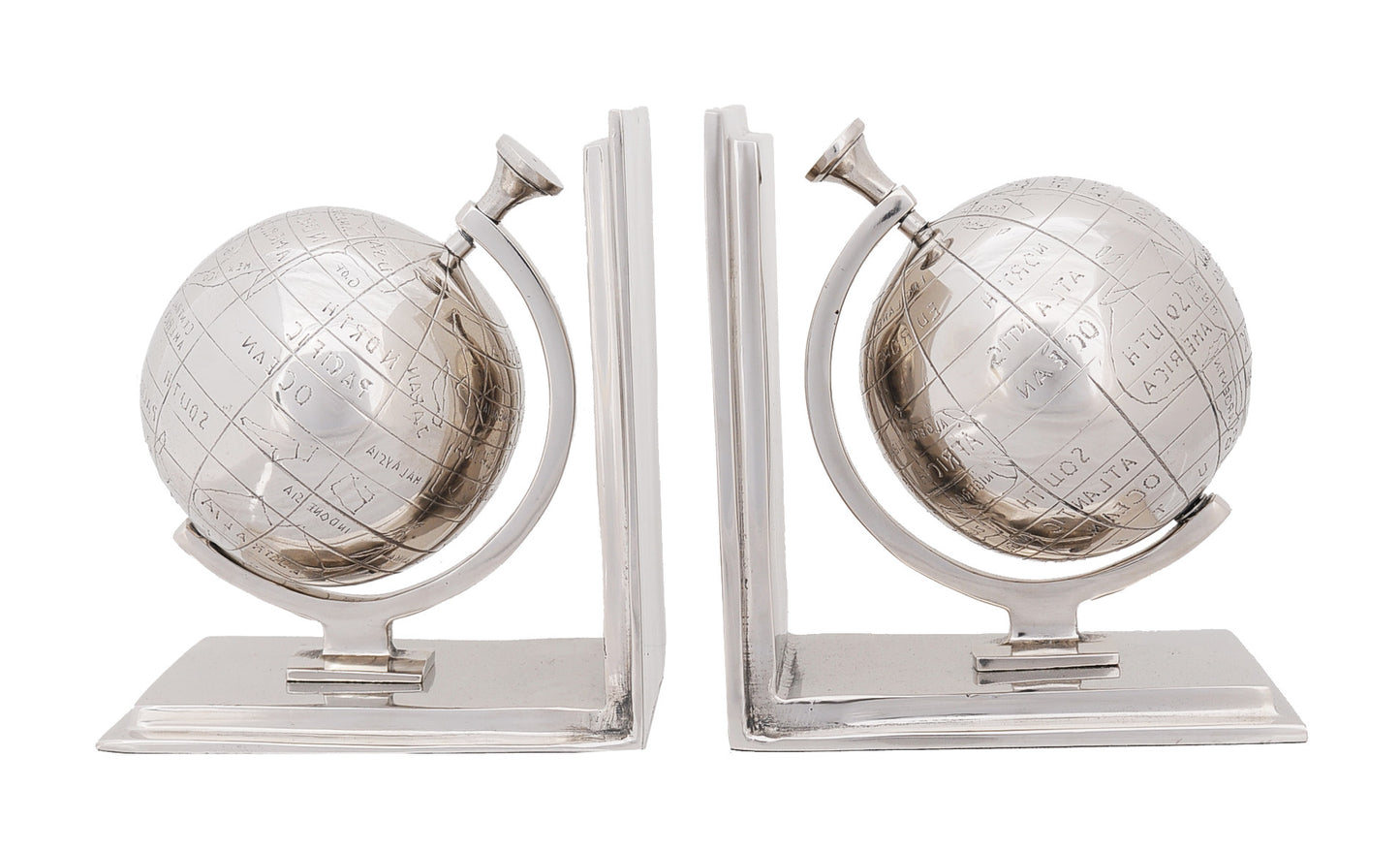 4.5" X 6.75" X 7.75" Alum Globe Bookend Set Of Two