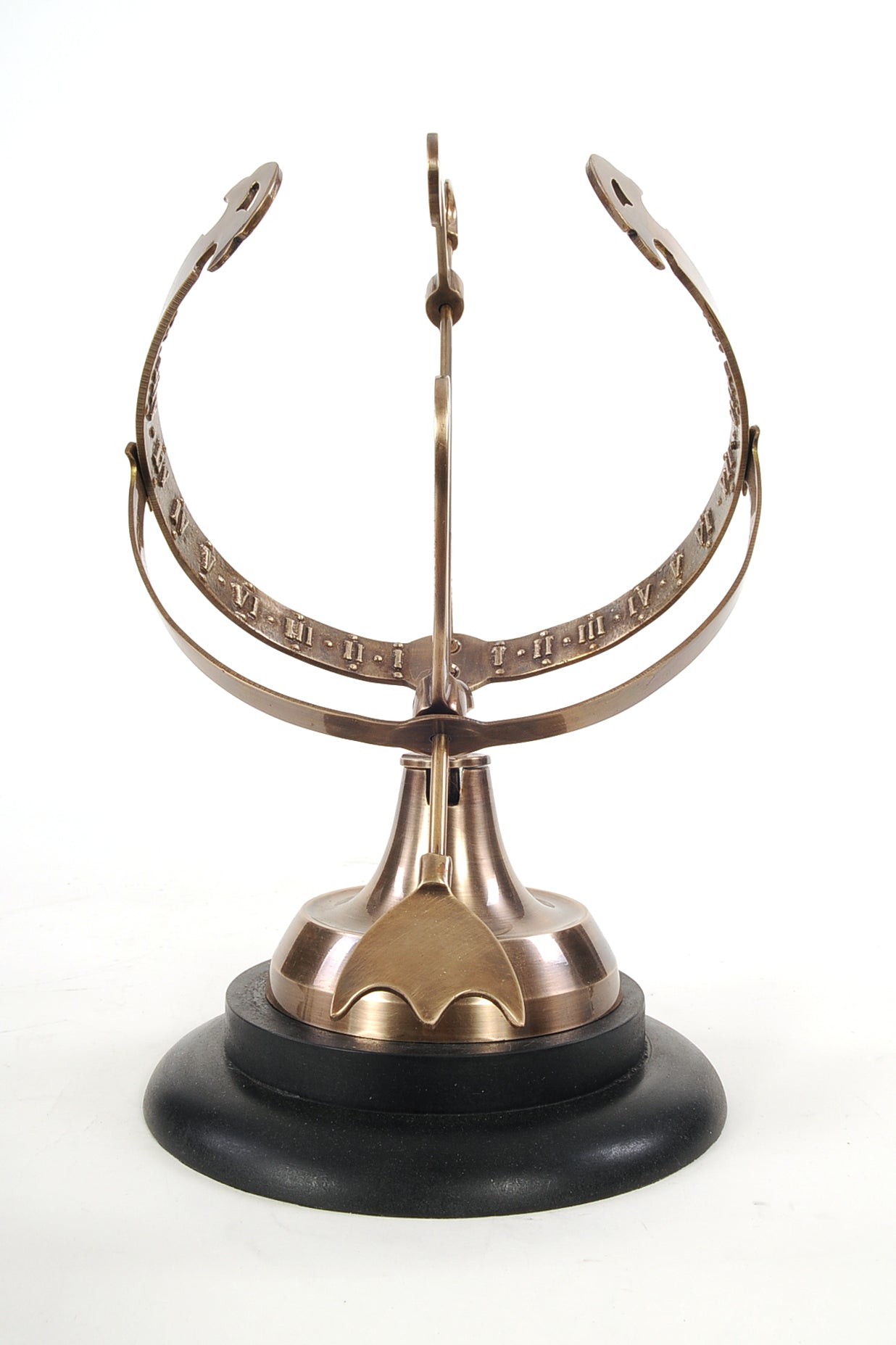 8" X 10" X 14.25" Brass Armillary On Wooden Base