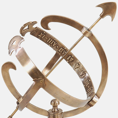 8" X 10" X 14.25" Brass Armillary On Wooden Base