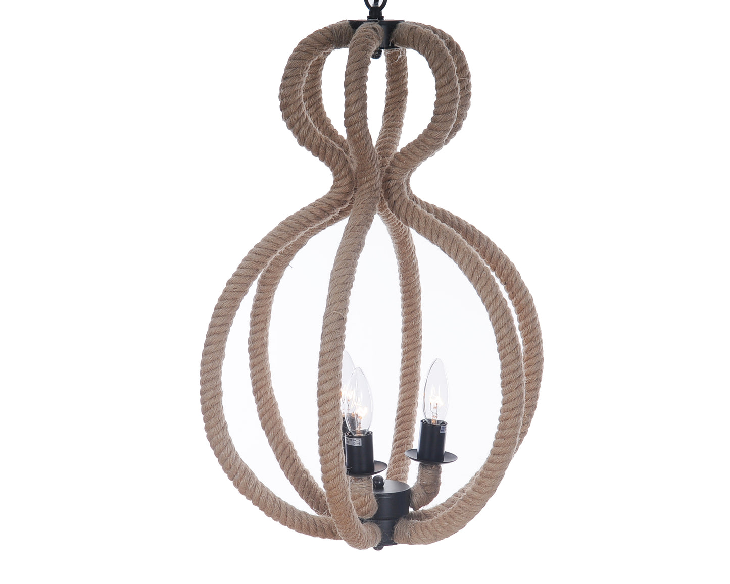 Natural and Black Iron Rope Three Light Ceiling Light