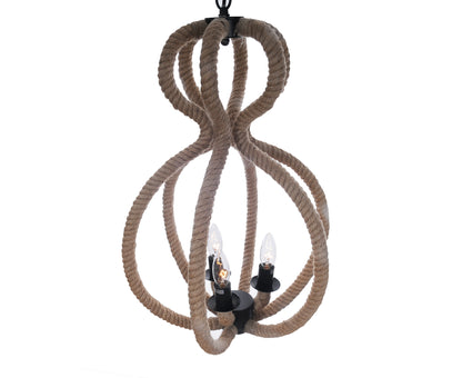 Natural and Black Iron Rope Three Light Ceiling Light