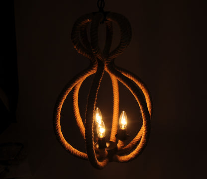 Natural and Black Iron Rope Three Light Ceiling Light