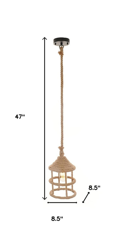 Beige and Black Iron and Rope Ceiling Light